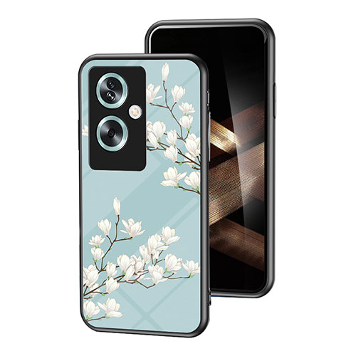 Silicone Frame Flowers Mirror Case Cover for Oppo A79 5G Cyan