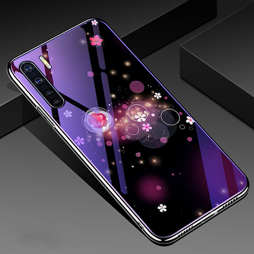 Silicone Frame Flowers Mirror Case Cover for Oppo A91 Purple