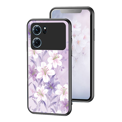 Silicone Frame Flowers Mirror Case Cover for Oppo K10 5G Clove Purple