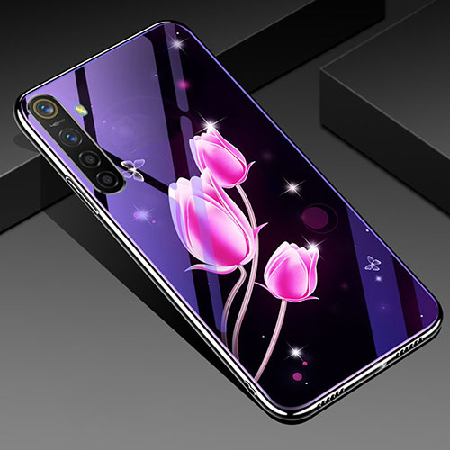 Silicone Frame Flowers Mirror Case Cover for Oppo K5 Pink