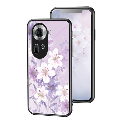 Silicone Frame Flowers Mirror Case Cover for Oppo Reno11 5G Clove Purple