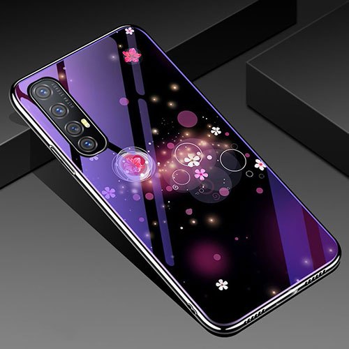 Silicone Frame Flowers Mirror Case Cover for Oppo Reno3 Pro Purple