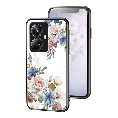 Silicone Frame Flowers Mirror Case Cover for Realme 10 Pro+ Plus 5G White