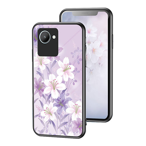 Silicone Frame Flowers Mirror Case Cover for Realme C30s Clove Purple