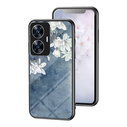 Silicone Frame Flowers Mirror Case Cover for Realme C55 Blue