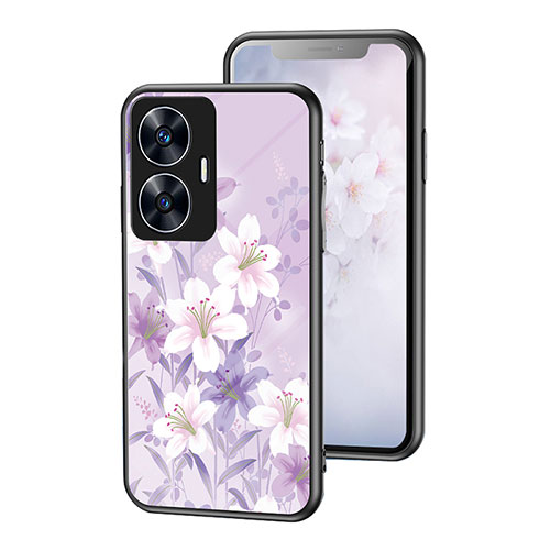 Silicone Frame Flowers Mirror Case Cover for Realme C55 Clove Purple