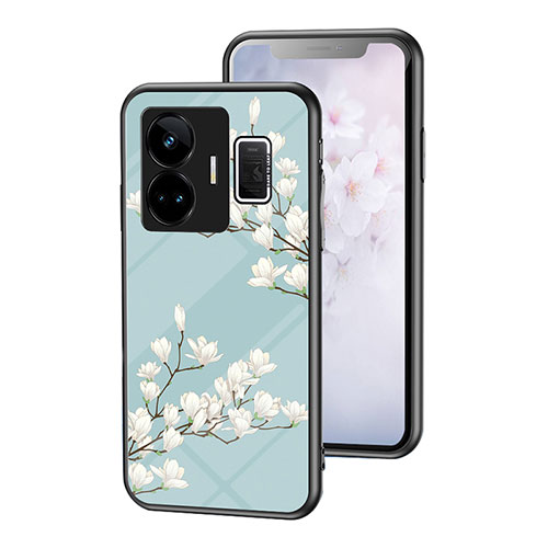Silicone Frame Flowers Mirror Case Cover for Realme GT Neo6 5G Cyan