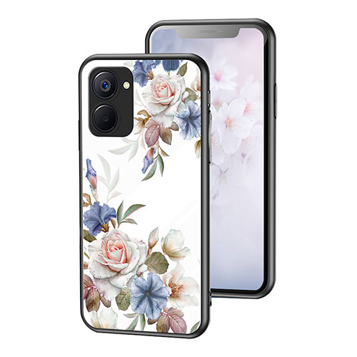 Silicone Frame Flowers Mirror Case Cover for Realme V30t 5G White