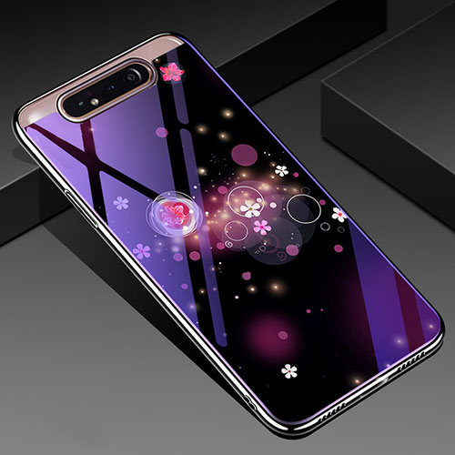 Silicone Frame Flowers Mirror Case Cover for Samsung Galaxy A90 4G Purple