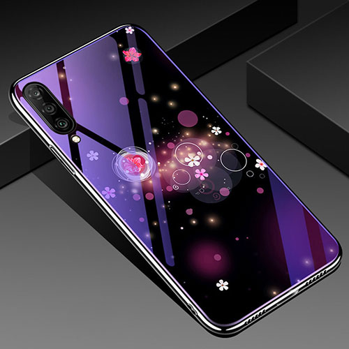 Silicone Frame Flowers Mirror Case Cover for Samsung Galaxy A90 5G Purple