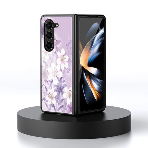 Silicone Frame Flowers Mirror Case Cover for Samsung Galaxy Z Fold5 5G Clove Purple