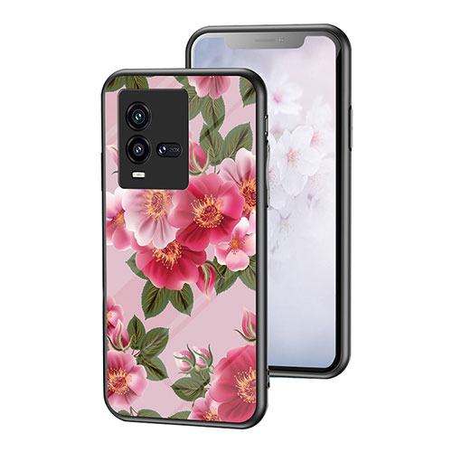 Silicone Frame Flowers Mirror Case Cover for Vivo iQOO 10 5G Red