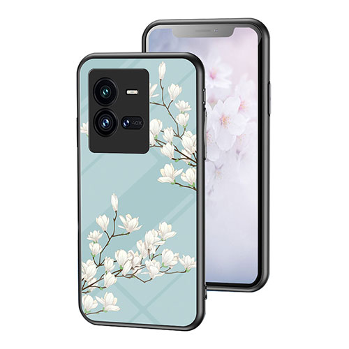 Silicone Frame Flowers Mirror Case Cover for Vivo iQOO 10 Pro 5G Cyan