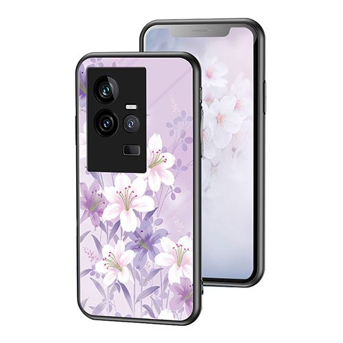 Silicone Frame Flowers Mirror Case Cover for Vivo iQOO 11 5G Clove Purple