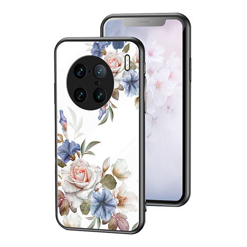 Silicone Frame Flowers Mirror Case Cover for Vivo X90 Pro+ Plus 5G White