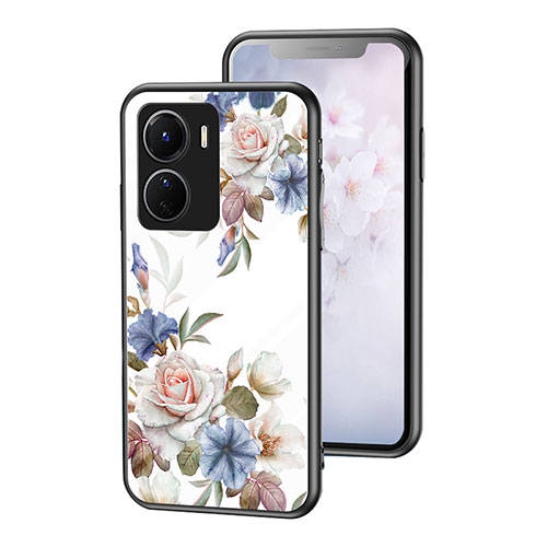 Silicone Frame Flowers Mirror Case Cover for Vivo Y16 White