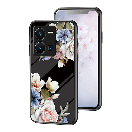 Silicone Frame Flowers Mirror Case Cover for Vivo Y35 4G Black