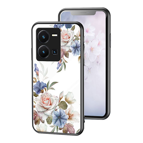 Silicone Frame Flowers Mirror Case Cover for Vivo Y35 4G White