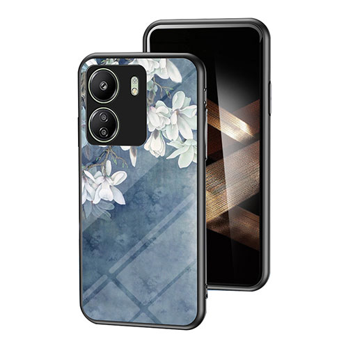 Silicone Frame Flowers Mirror Case Cover for Xiaomi Poco C65 Blue