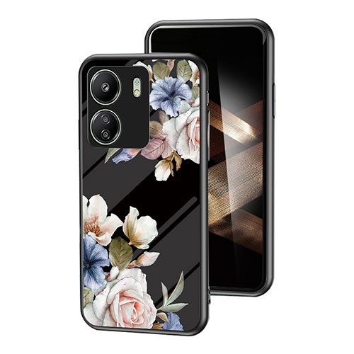 Silicone Frame Flowers Mirror Case Cover for Xiaomi Redmi 13C Black