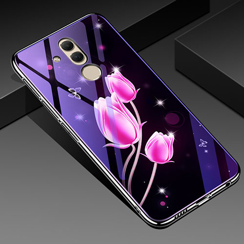 Silicone Frame Flowers Mirror Case Cover H01 for Huawei Mate 20 Lite Pink