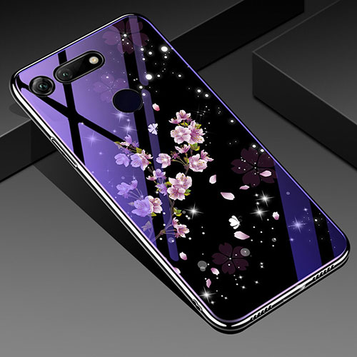 Silicone Frame Flowers Mirror Case Cover K01 for Huawei Honor V20 Purple