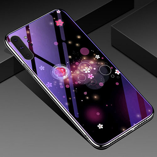 Silicone Frame Flowers Mirror Case Cover K01 for Samsung Galaxy Note 10 Plus Purple