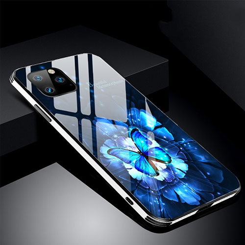 Silicone Frame Flowers Mirror Case Cover M01 for Apple iPhone 11 Pro Blue