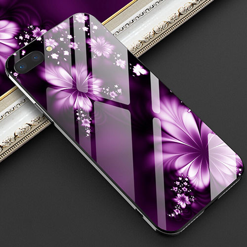 Silicone Frame Flowers Mirror Case Cover M03 for Oppo R15X Purple