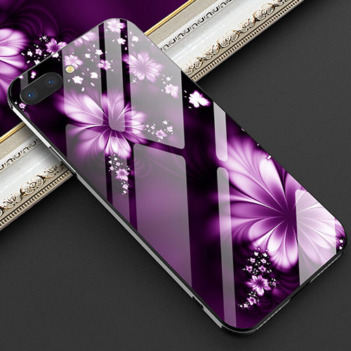 Silicone Frame Flowers Mirror Case Cover M03 for Oppo R17 Neo Purple