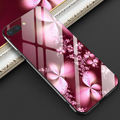 Silicone Frame Flowers Mirror Case Cover M03 for Oppo R17 Neo Red