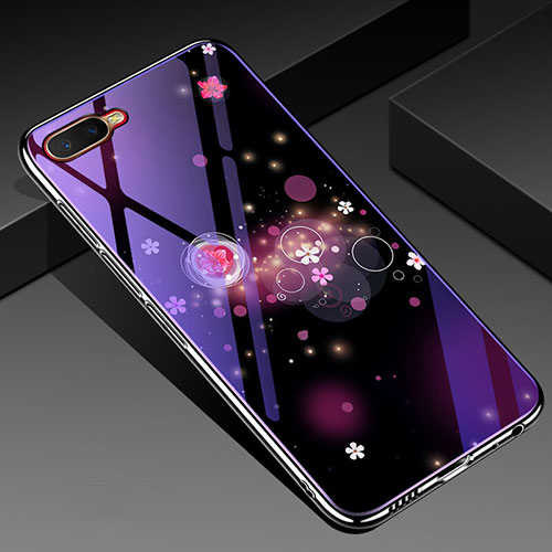 Silicone Frame Flowers Mirror Case Cover M04 for Oppo R17 Neo Purple