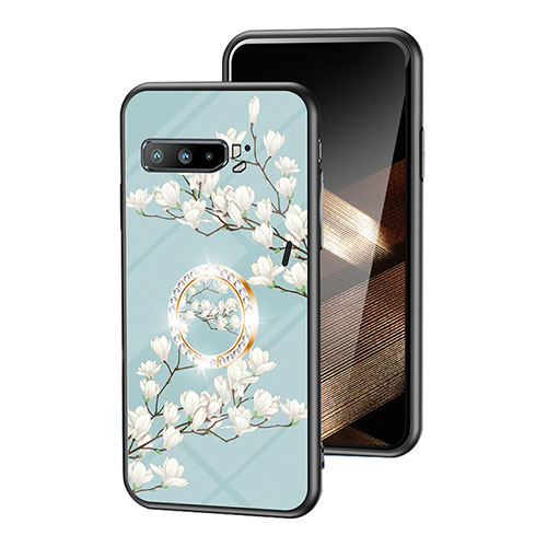 Silicone Frame Flowers Mirror Case Cover S01 for Asus ROG Phone 3 Cyan