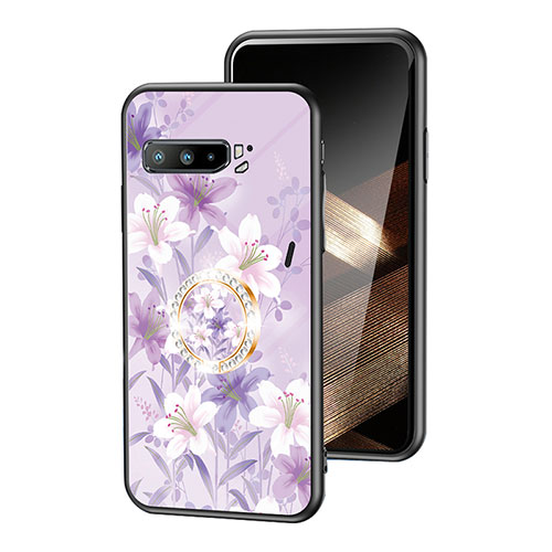 Silicone Frame Flowers Mirror Case Cover S01 for Asus ROG Phone 3 Strix ZS661KS Clove Purple