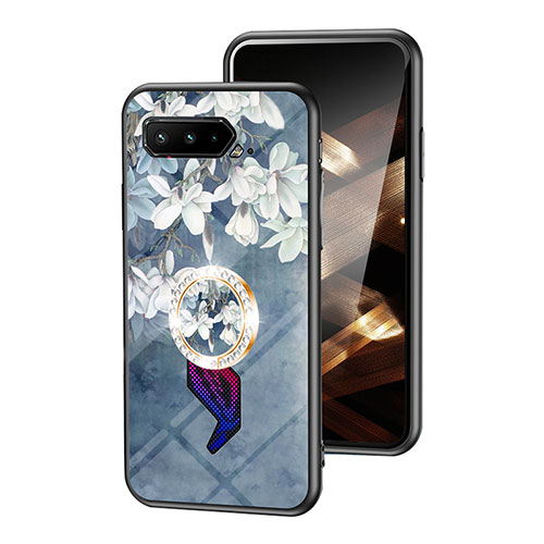 Silicone Frame Flowers Mirror Case Cover S01 for Asus ROG Phone 5 Pro Blue