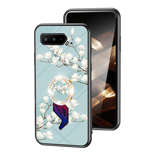 Silicone Frame Flowers Mirror Case Cover S01 for Asus ROG Phone 5 Ultimate Cyan