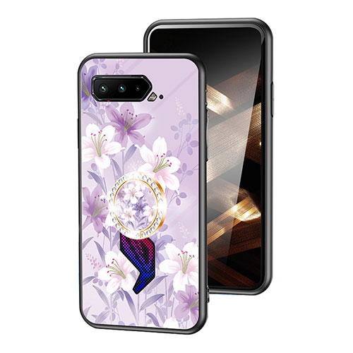 Silicone Frame Flowers Mirror Case Cover S01 for Asus ROG Phone 5s Pro Clove Purple