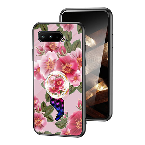 Silicone Frame Flowers Mirror Case Cover S01 for Asus ROG Phone 5s Red