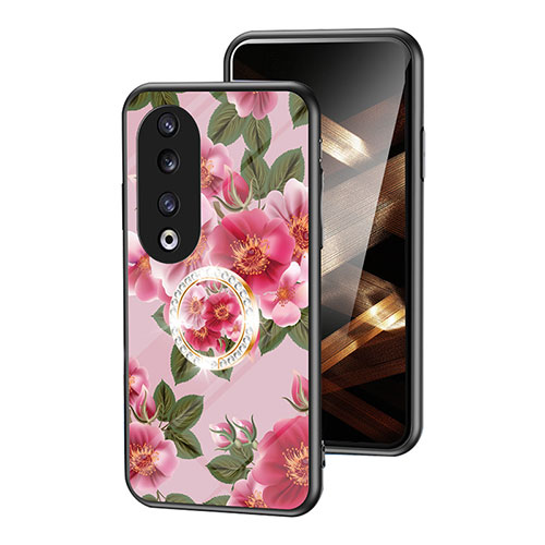 Silicone Frame Flowers Mirror Case Cover S01 for Huawei Honor 90 Pro 5G Red