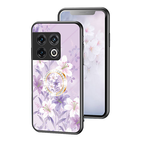 Silicone Frame Flowers Mirror Case Cover S01 for OnePlus 10 Pro 5G Clove Purple