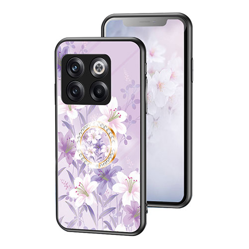 Silicone Frame Flowers Mirror Case Cover S01 for OnePlus 10T 5G Clove Purple