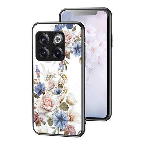 Silicone Frame Flowers Mirror Case Cover S01 for OnePlus 10T 5G White