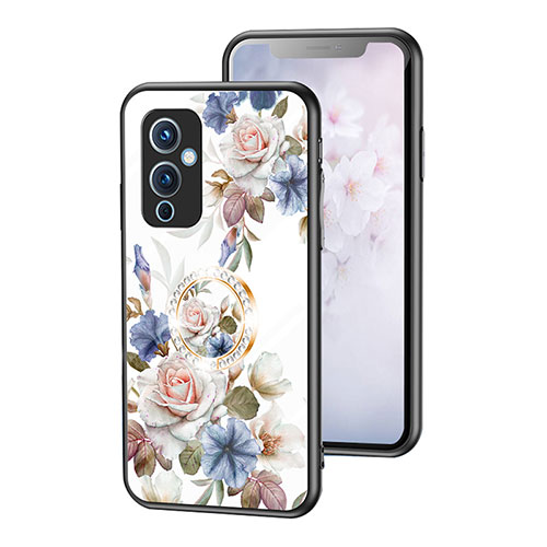 Silicone Frame Flowers Mirror Case Cover S01 for OnePlus 9 5G White