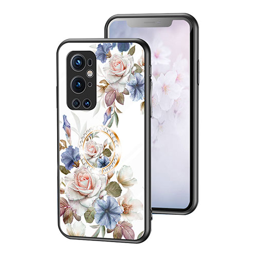 Silicone Frame Flowers Mirror Case Cover S01 for OnePlus 9 Pro 5G White