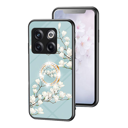 Silicone Frame Flowers Mirror Case Cover S01 for OnePlus Ace Pro 5G Cyan