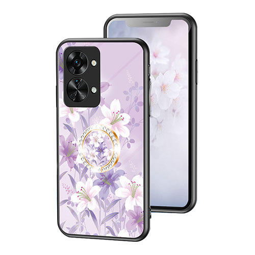 Silicone Frame Flowers Mirror Case Cover S01 for OnePlus Nord 2T 5G Clove Purple