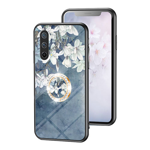 Silicone Frame Flowers Mirror Case Cover S01 for OnePlus Nord CE 5G Blue