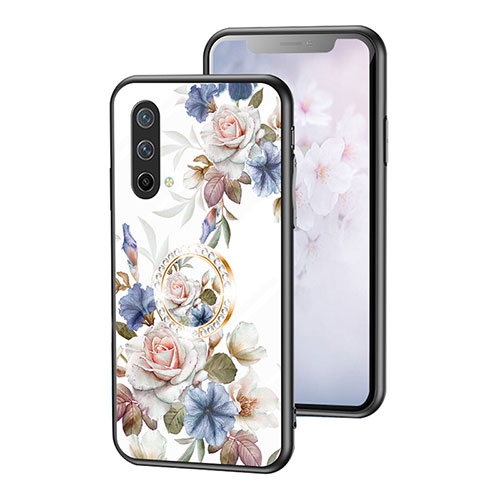 Silicone Frame Flowers Mirror Case Cover S01 for OnePlus Nord CE 5G White