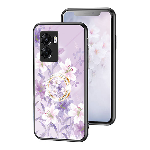 Silicone Frame Flowers Mirror Case Cover S01 for OnePlus Nord N300 5G Clove Purple