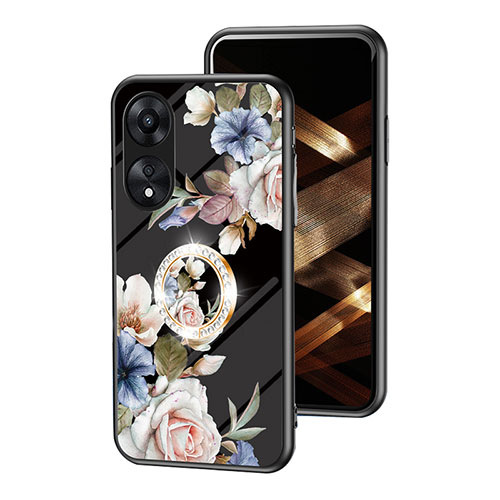 Silicone Frame Flowers Mirror Case Cover S01 for Oppo A38 Black